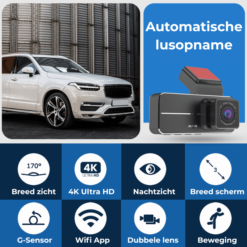 Dashcam UltraView X3 - 4K Dashcam met dubbele camera, mobiele app en G-Sensor